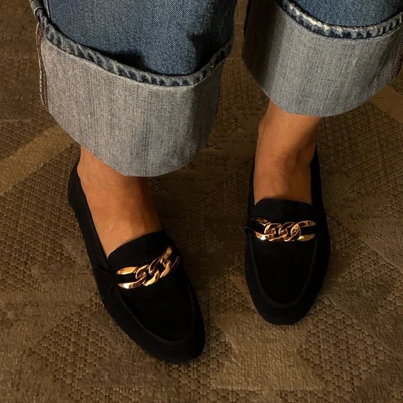 CafèNoir Italy, Suede Loafers with Chain Night Blue in Size 8 (39EU). - Picture 5 of 9